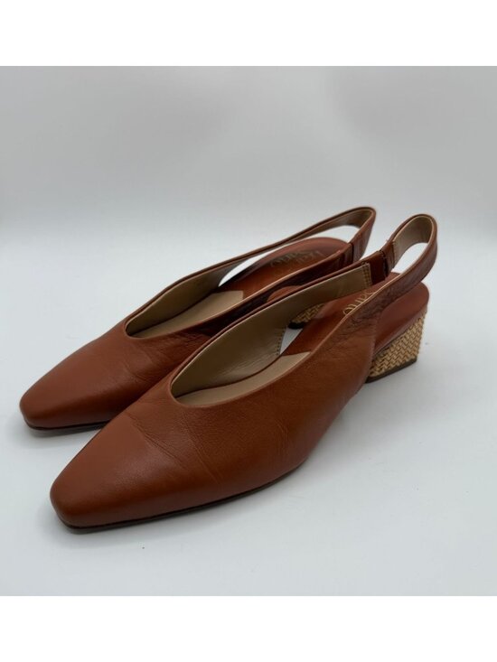 Franco Sarto Shoes - Franco Sarto Jonia Low Heel Brown Leather Slingback Pump Women Size 6.5M Career